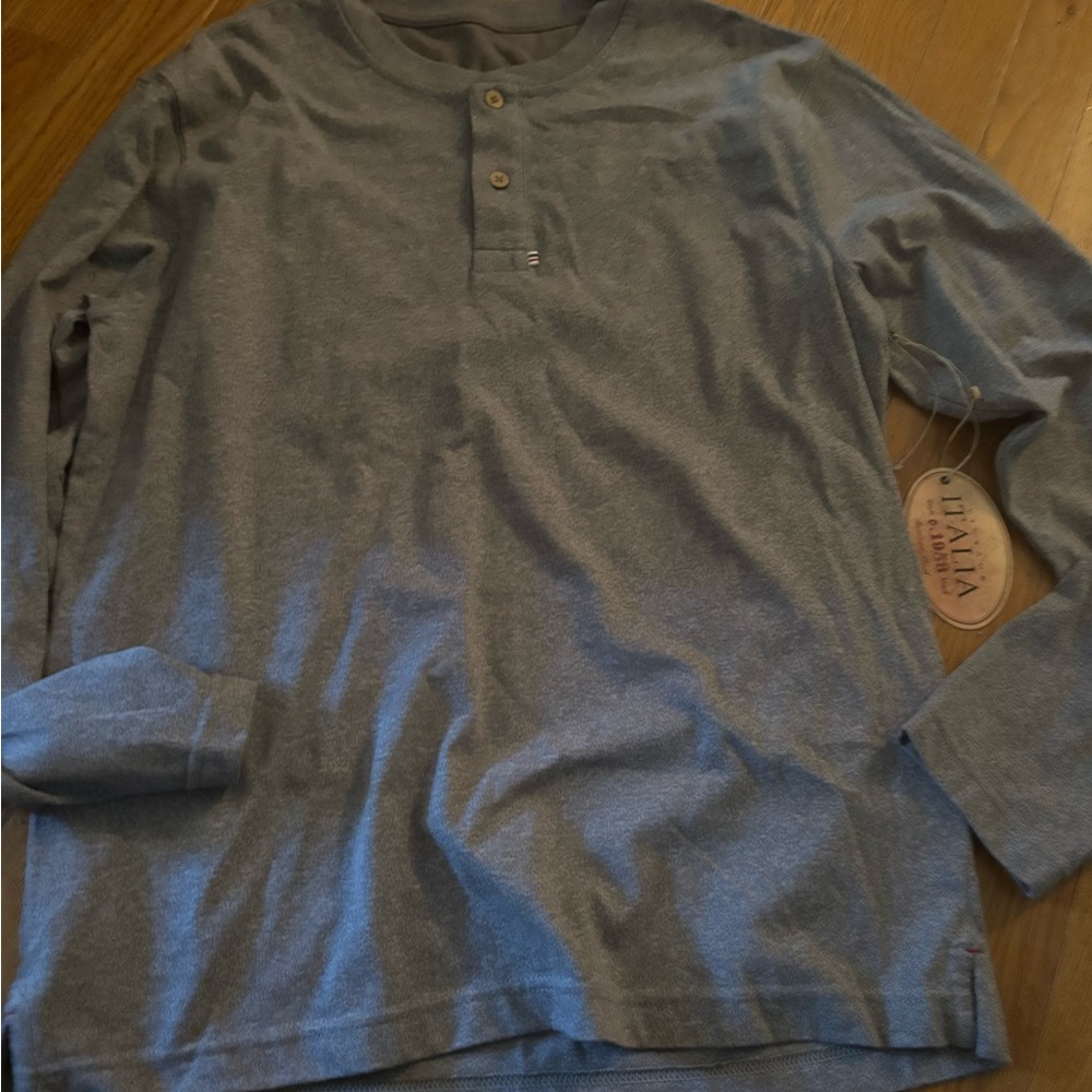 Italina Men's Long Sleeve Gray Henley Shirt